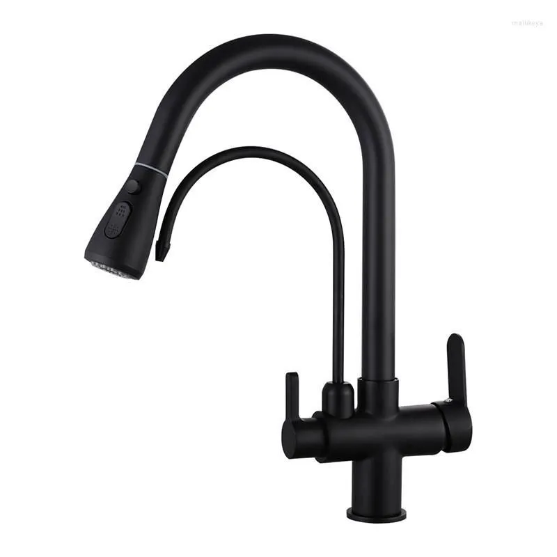 Kitchen Faucets Pull-out Faucet Solid Brass For Countertop Installation Black Water Filter Sink