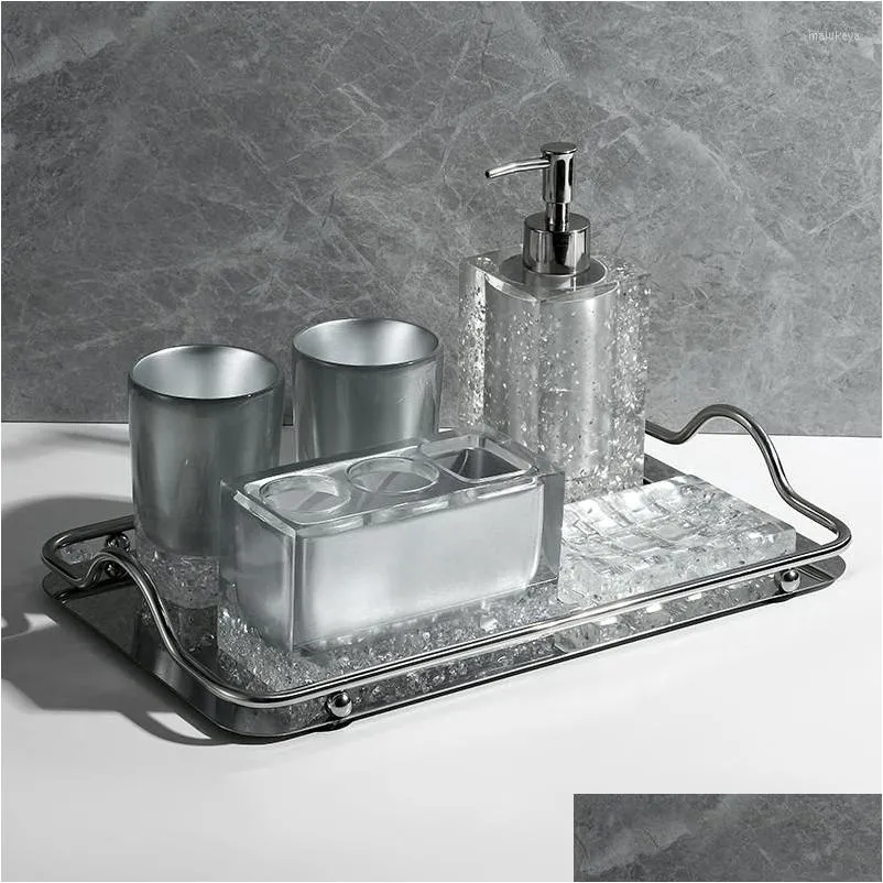 Bath Accessory Set Light Luxury Bathroom Supplies Silver Toothbrush Holder Mouth Cup Soap Dish Lotion Bottle Home Decoration
