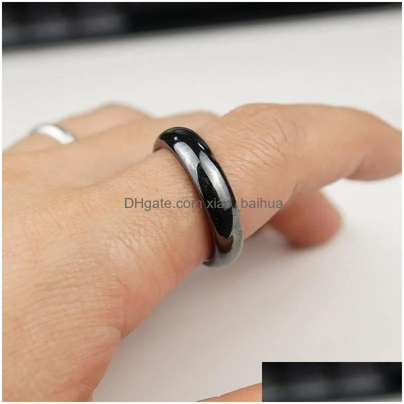 hematite rings magnetic black stone band for men women