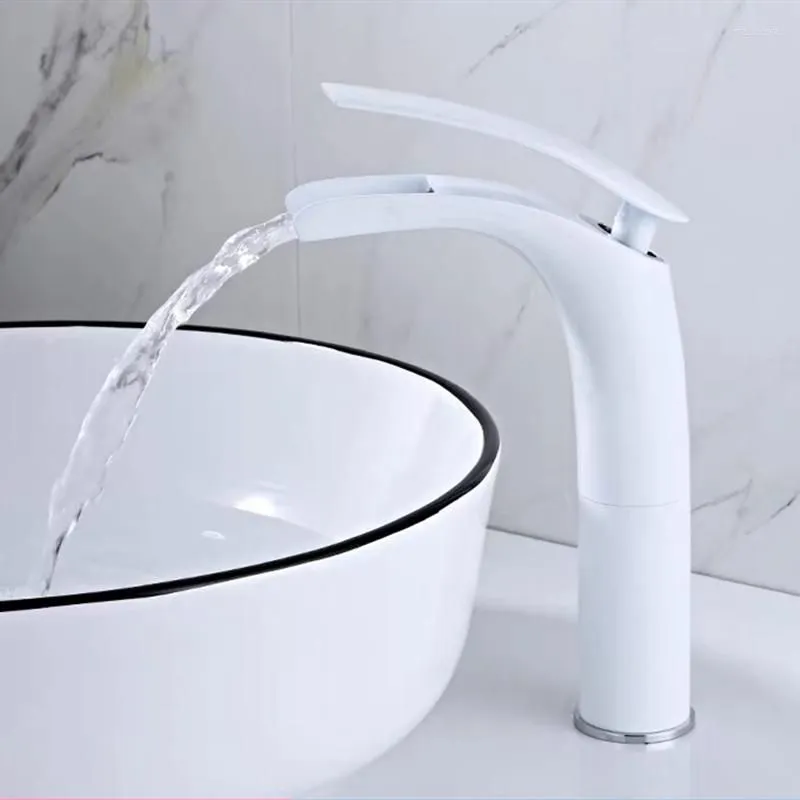 Bathroom Sink Faucets WZLY Basin White Brass Open Type Waterfall Mixer Tap Cold Water Torneiras Do Banheiro