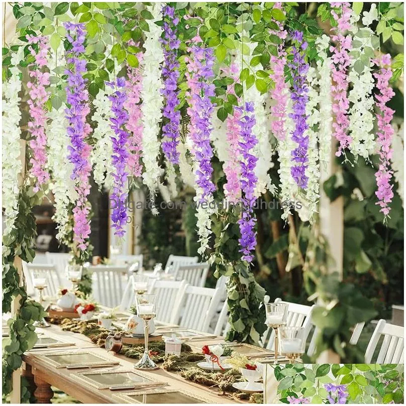 decorative flowers 110cm wisteria artificial flower hanging garland plant vine fake for arch backdrop wall ceiling decor wedding