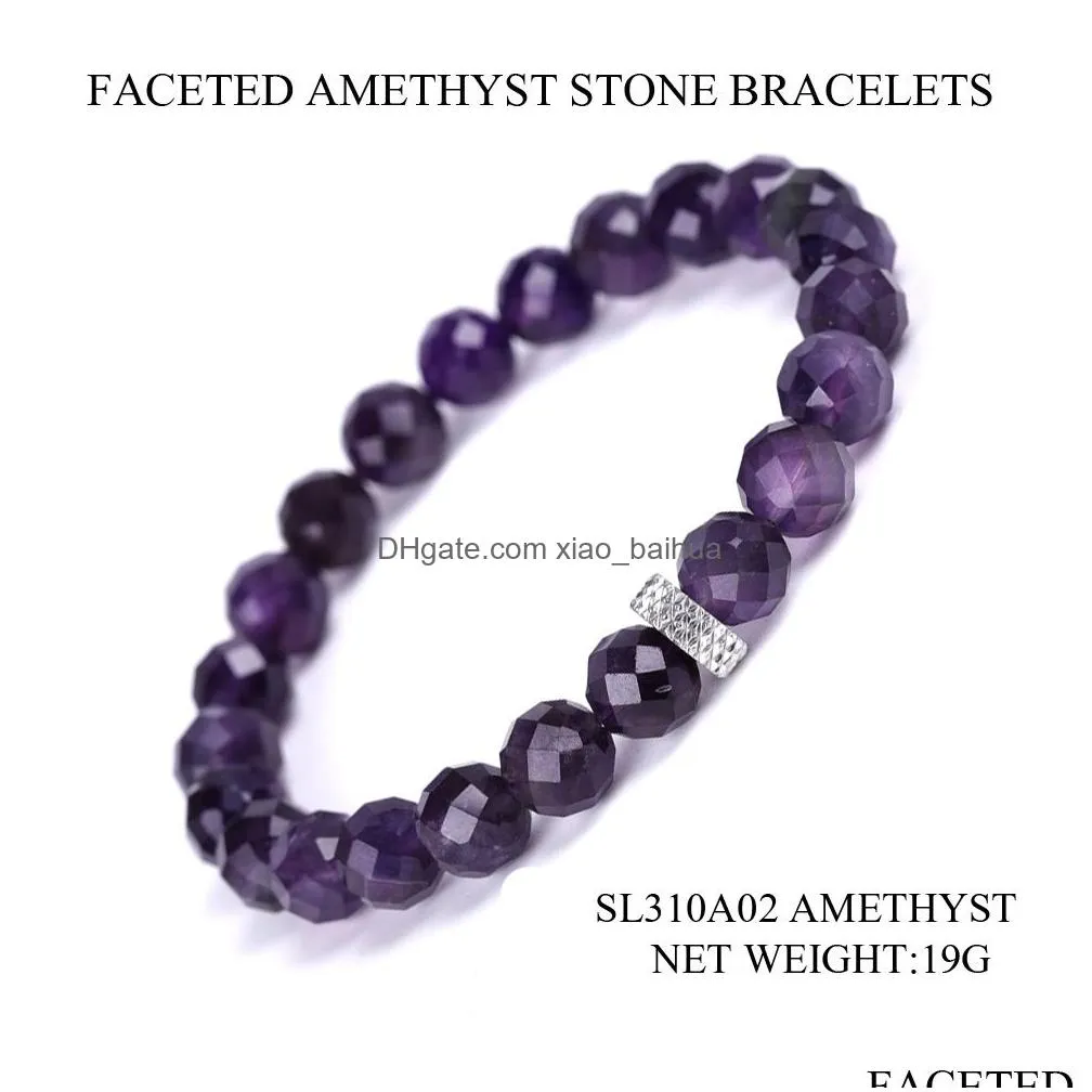 fashion multi-sided cut natural stone lapis lazuli amethyst stainless steel accessories bracelet