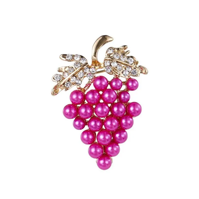 korean version fashion red crystal grape pearl brooch for women alloy diamond brooches pin clothing jewelry accessories in bulk