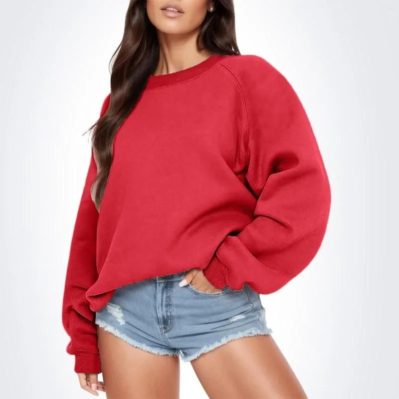 Women`s Hoodies Women Sweatshirts Solid Color Loose Minimalism Crew Neck Sportswear Tracksuits Oversize Autumn Pullover Leisure Hoodie