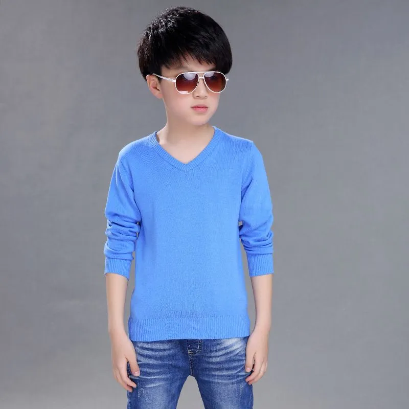 Solid Knit Sweaters Teenage Boys Long Sleeve Knitting Pullovers For Kids Spring 2020 V-neck Cotton Sweater Baby Boy Tops Clothes