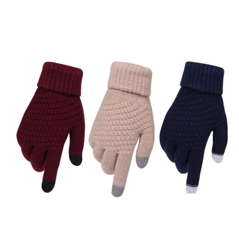 explosion models Winter non-slip warm touch screen gloves Women Men Warm artificial wool Stretch Knit Mittens 2pcs a pair