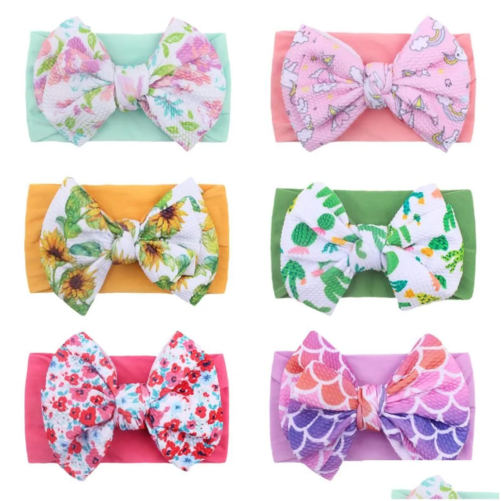 childrens floral printed bowknot nylon headband kids soft elastic hair accessories baby hair pin jewelry