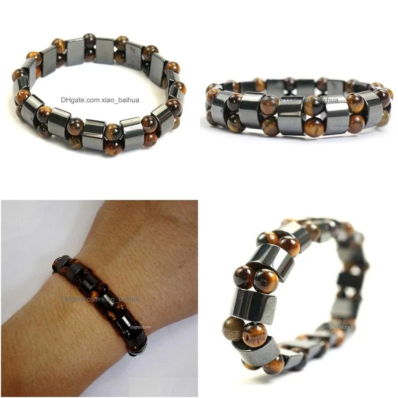 black hematite stone tiger eye beads stretch bracelets male round beads charms bracelet bangle mens jewelry