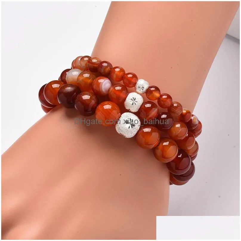 bijoux a la mode agate rouge bracelet raye perles pour hommes et femmes en argent s925 bracelet et bracelet en poterie