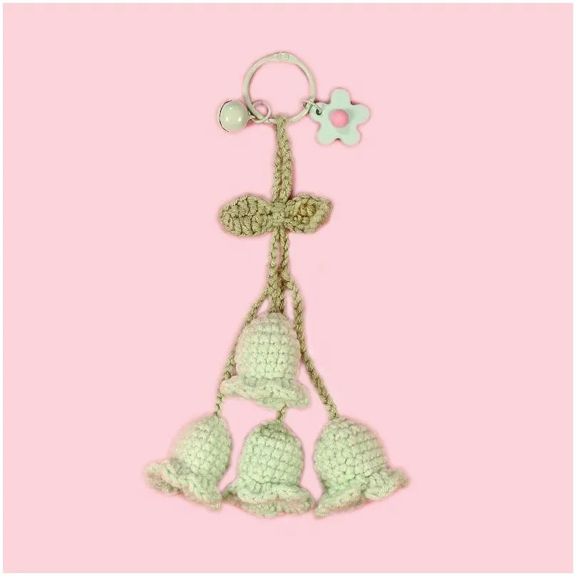 fashion hand-hook woven wool flower keychains girl schoolbags cute keychain pendant bell hanging jewelry accessories gift lady