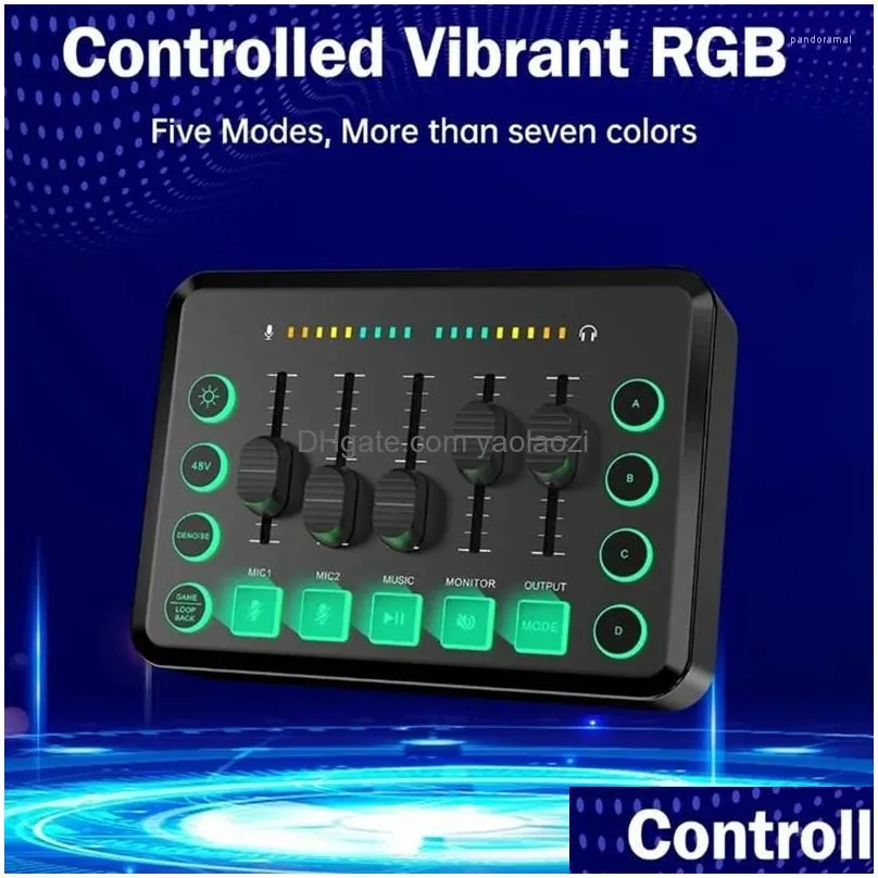 microphones 48v sound card audio mixer rechargeable interface rgb with xlr microphone for podcasting/recording
