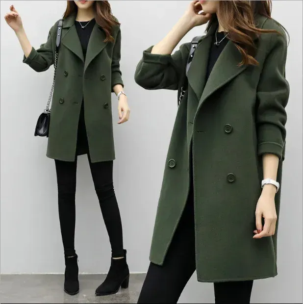 Women`s Wool Blends Autumn and Winter Temperament Women`s Woolen Coat Women`s Slim Fit Mid length Woolen Coat 231030