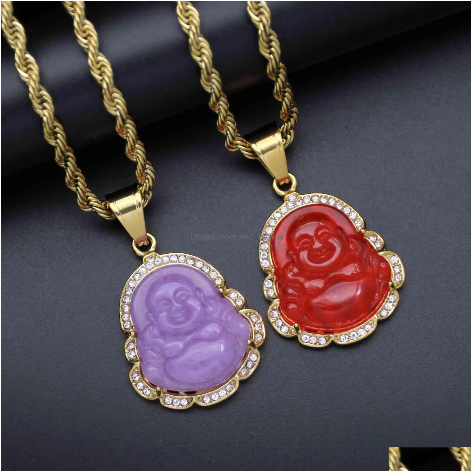 green jade jewelry laughing buddha pendant chain necklace for women stainless steel 18k gold plated amulet accessories mothers day