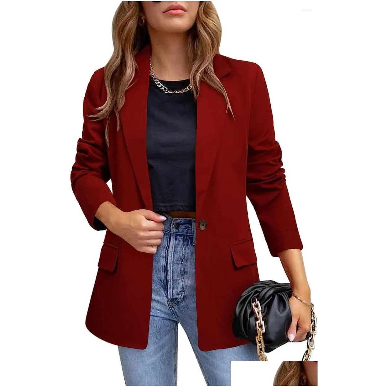 Womens Suits Womens Suit Coat Fashion Casual Polo Neck Cardigan Temperament Spring And Autumn