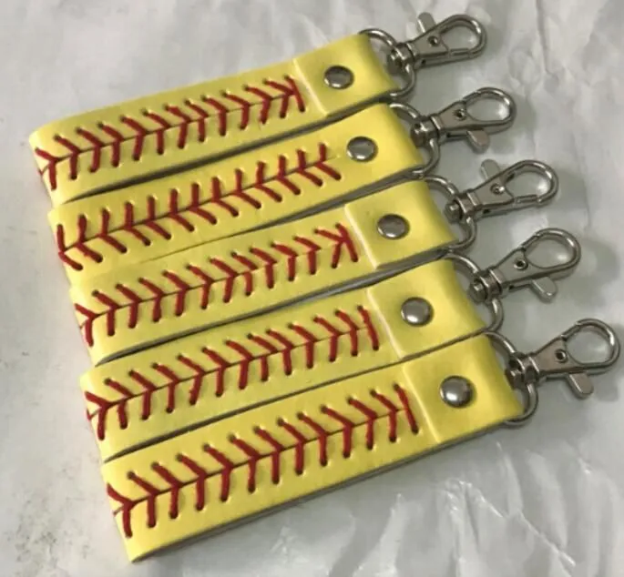 leather Sport Accessories baseball owal keychain softball baseball Sport rope lanyard necklace Keychain for ID Card Cell Mobile