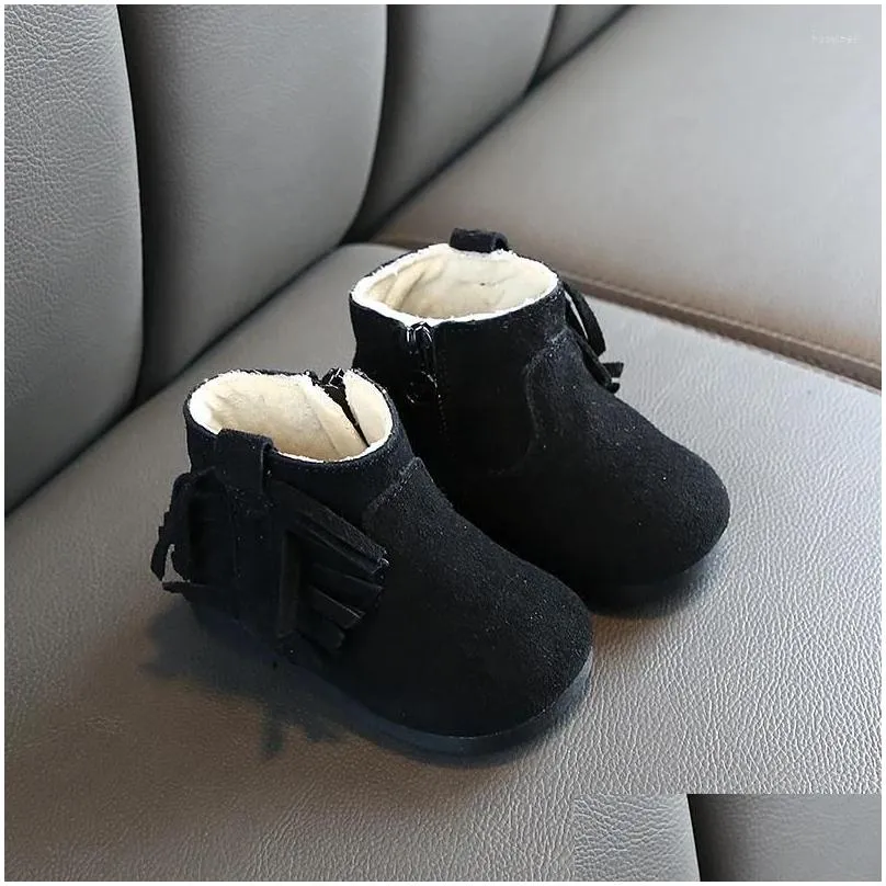 Boots Winter 2024 Kids`Shoes Babies With Tassels Girls` Fashion Korean Keep Warm 0-1 Years Old Suede Toddler Shoes