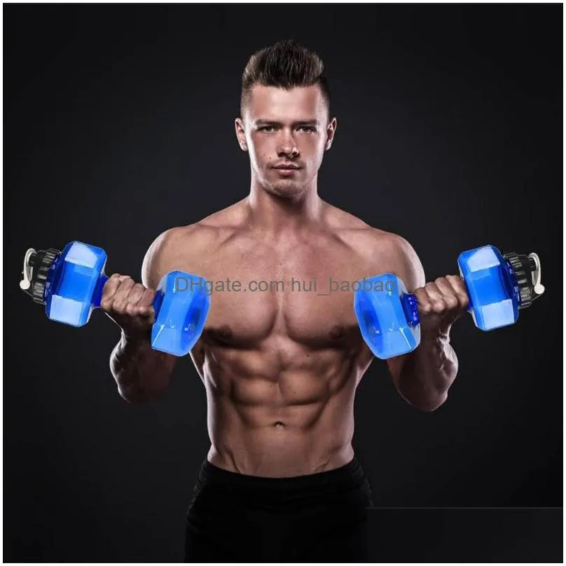 gym sport water bottle 2.2l petg large capacity dumbbell shaped outdoor camping hiking cycling gym sport water bottle