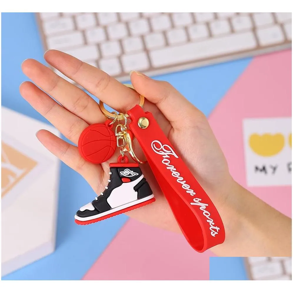 creative sneakers keychains pendant three-dimensional mini sports shoes keychain fashion bag car pvc soft rubber key rings accessories in