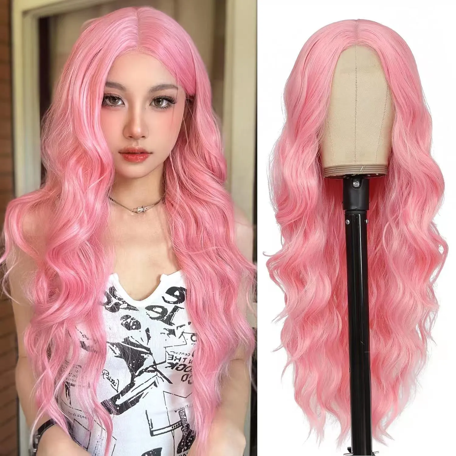 Long Deep Wave Full Lace Front Wigs Human Hair curly hair 2 styles pink and red color wigs female lace wigs synthetic natural hair lace wigs fast