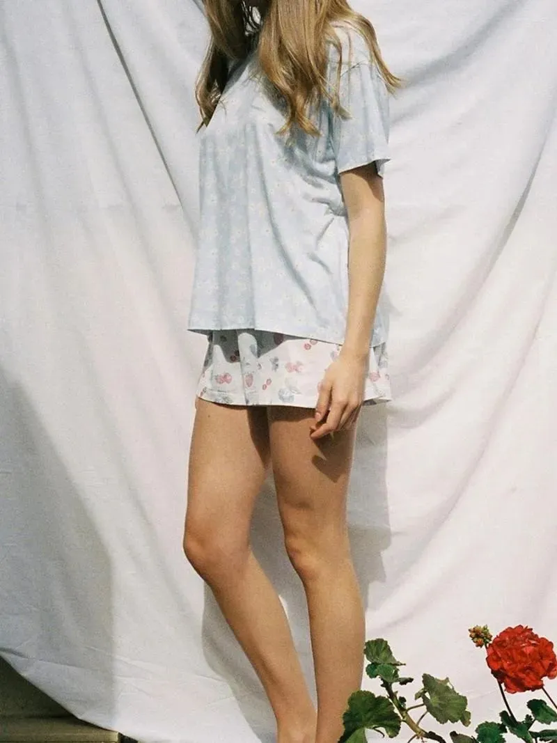 Women`s Tracksuits Fashion Womens 2 Piece Pajama Set Short Sleeve Tops Floral Fruit Print Shorts Sleepwear Sets Skin-Friendly S M L BJ