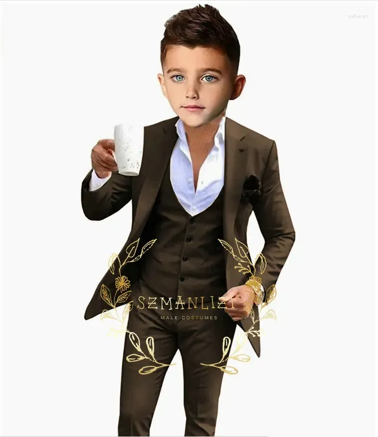 Men`s Suits Children Royal Blue Jacket Vest Pants 3PS Piano Party Dress Kids Ceremony Pograph Suit Flower Boys Performance Costume