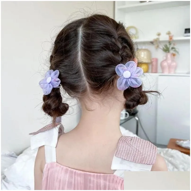 Hair Accessories 10Pcs/Set Colorful Baby Girl Bands Sweet Kids Mesh Flower Chilren Soft Scrunchies Elastic Ponytail Holder