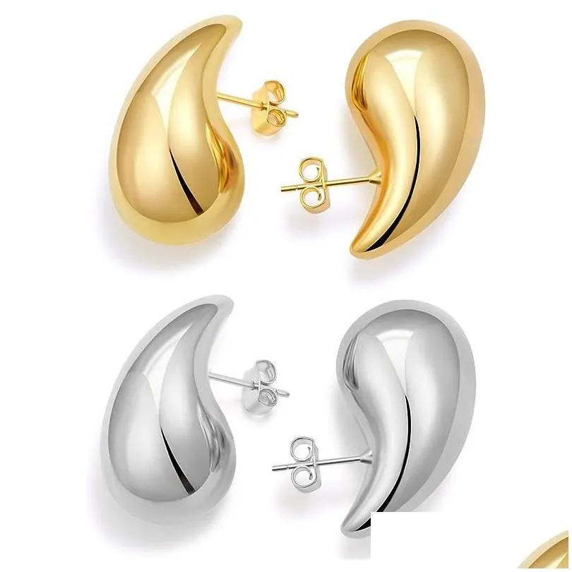 18k gold hollow water drop stud earrings ladies french glossy light-weight gold silver earrings jewelry accessories women in bulk