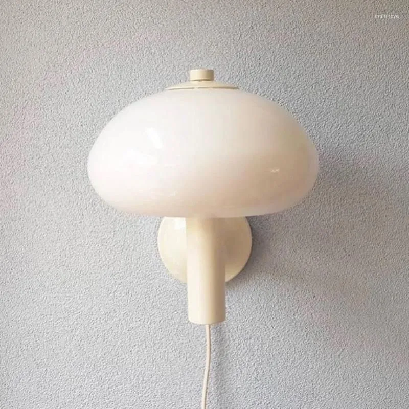 Wall Lamp Creamy Mushroom Glass Creative Interior Design Study Aisle Bedroom Bedside Minimalistic Room Decor Light