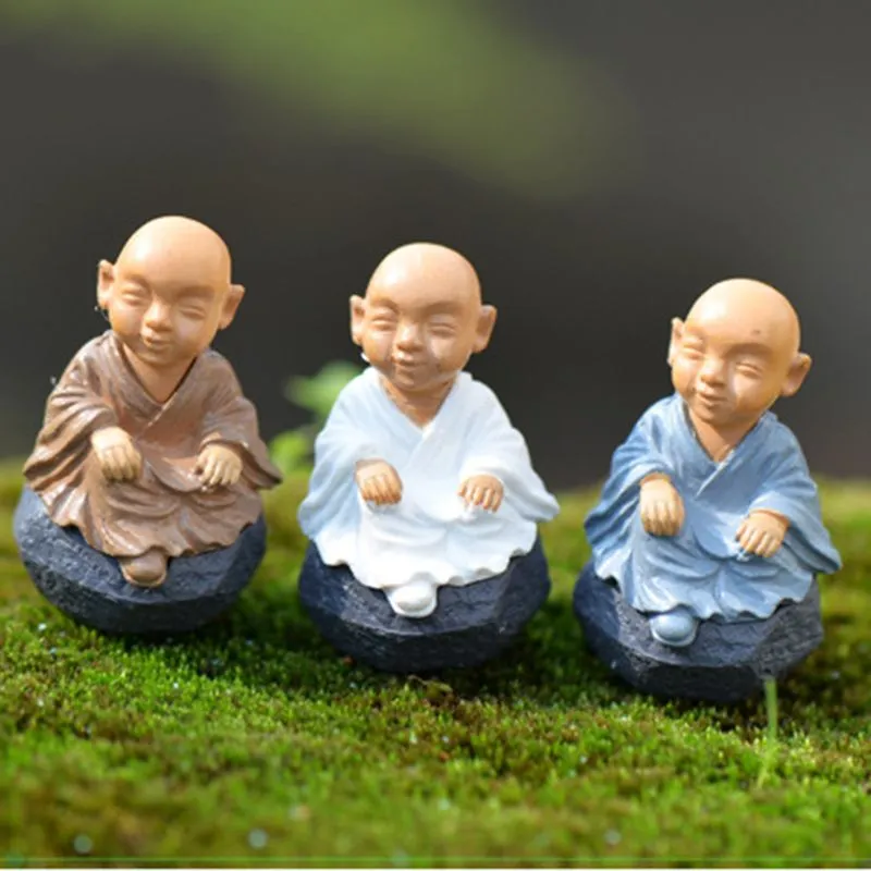 Kung Fu Cartoon Monk Figurines Mini Monk Ornaments Terrarium Decoration Moss Succulent Micro Landscape Resin Monk Crafts Kids Toy