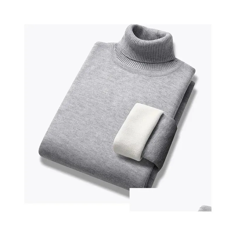 Men`s Sweaters Winter Trend Sweaters Men`s Solid Long Sleeved Turtleneck Pullover High Neck Fleece Warm Slim Fit Casual Sweater Jumper 3XL