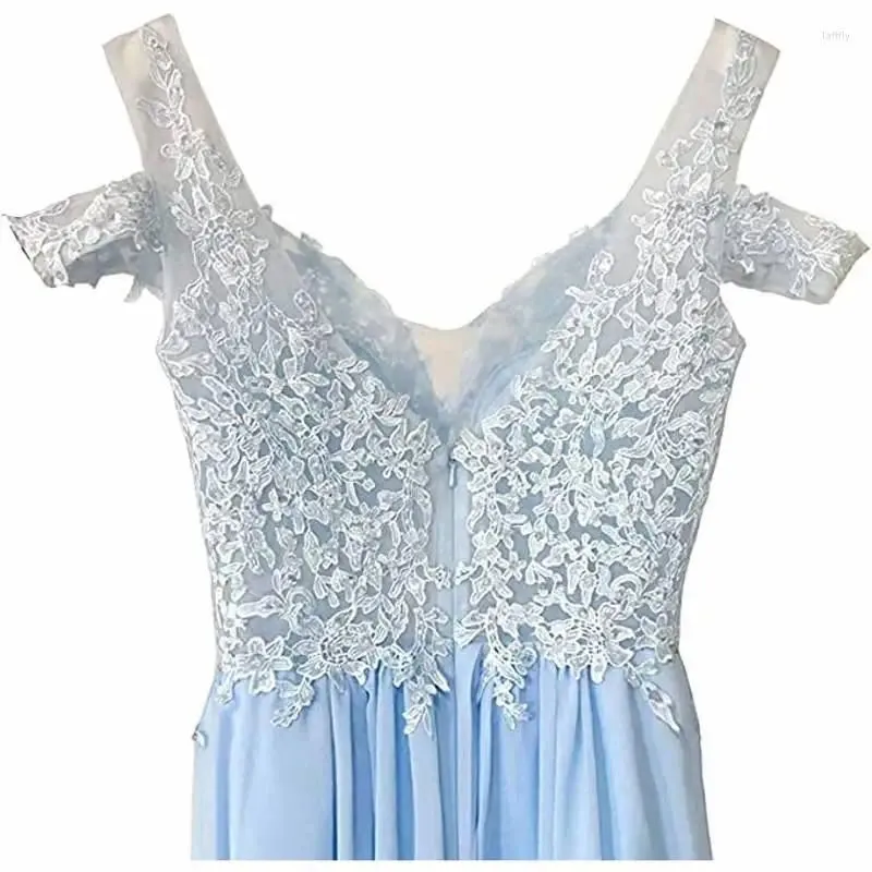 Party Dresses Sky Blue Lace Prom Dress Women Long Pleated Sexy Clothing Vestidos Sling Maid Of Honor Xp-09