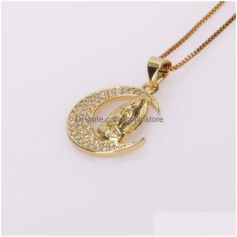 Pendant Necklaces Inches White Black Red Cz Crystal Paved Christian Religious Belief The Blessed Virgin Mary Gold Necklace