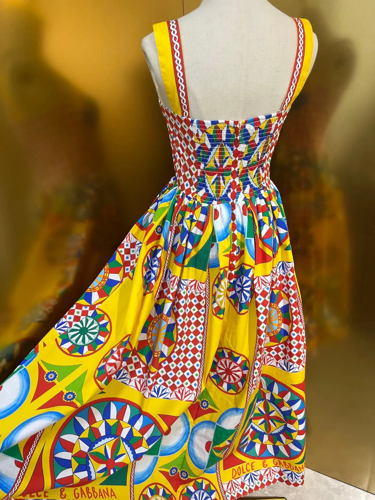 Womens Dress Cotton Gathered Waist Gorgeous carriage Printed Midi Dress