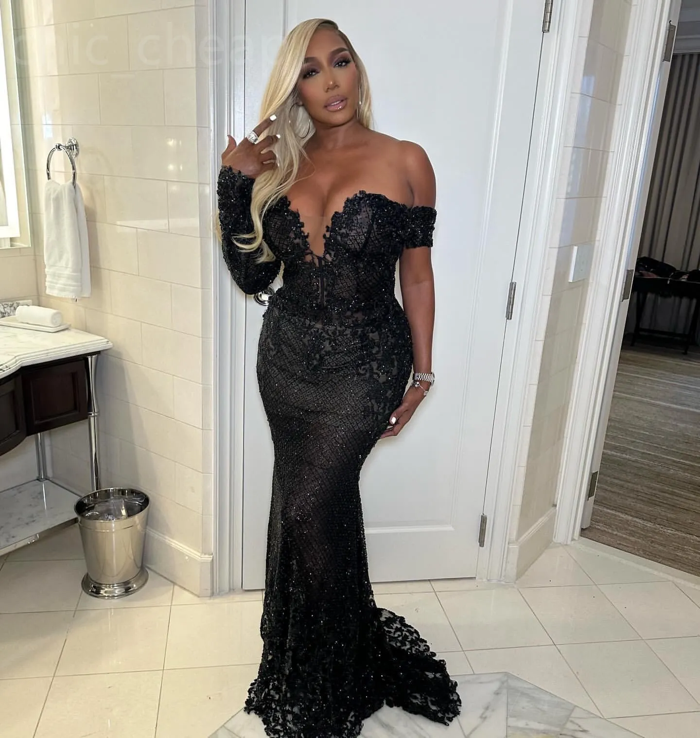 2024 Aso Ebi Black Mermaid Prom Dress Sequined Lace Beaded Evening Formal Party Second Reception 50th Birthday Engagement Gowns Dresses Robe De Soiree ZJ307