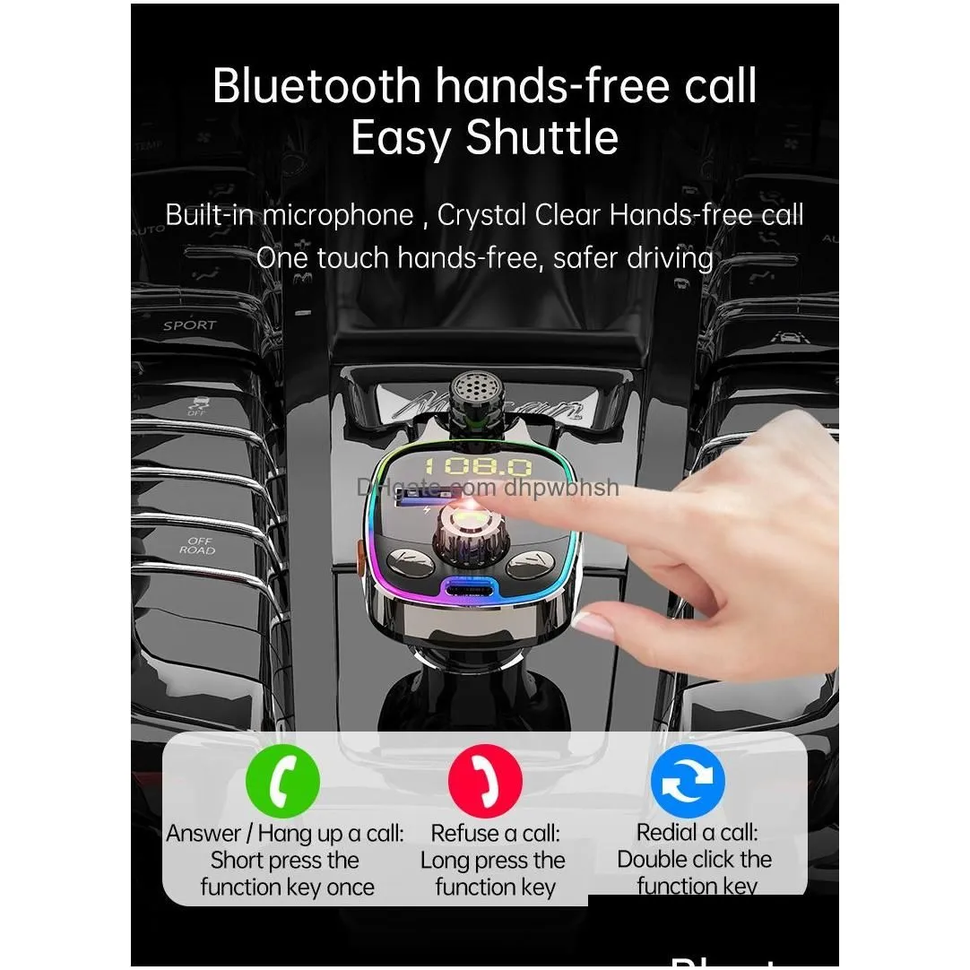 Bluetooth Car Kit  Wireless Bt 5.0 Fm Transmitter Hands Calling With 5V/3.6A Pdadddouble Usb Ports Drop Delivery Mobiles Moto