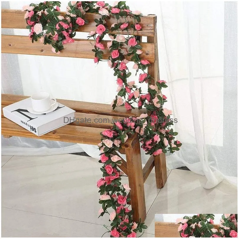 250cm rose artificial flowers christmas garland for wedding home room decoration spring autumn garden arch diy fake plant vine