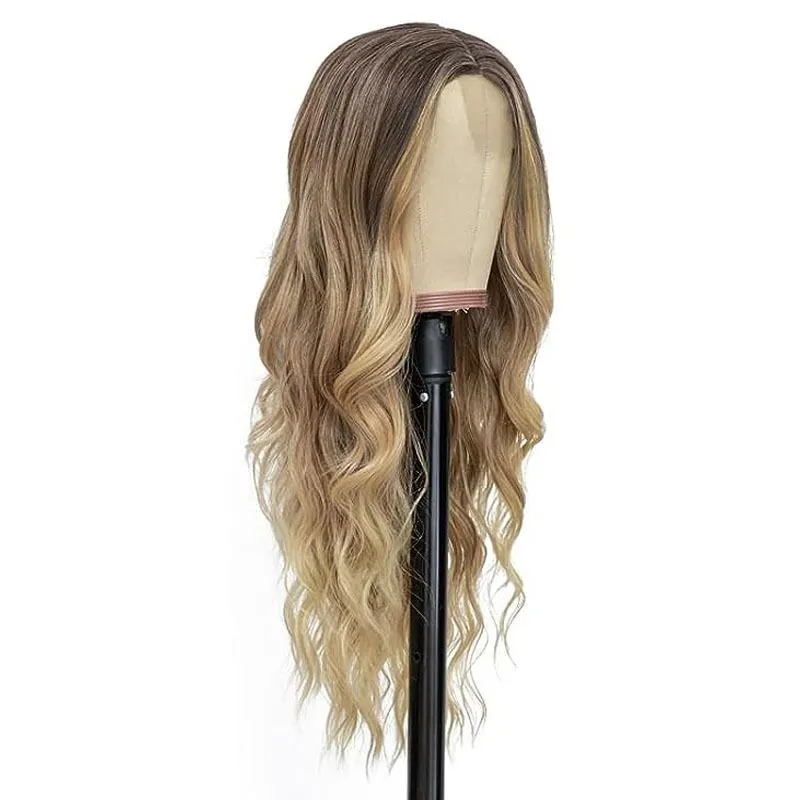 Gradual gold long curly hair wig female small lace synthetic fiber head set lace wigs wholesale free ship