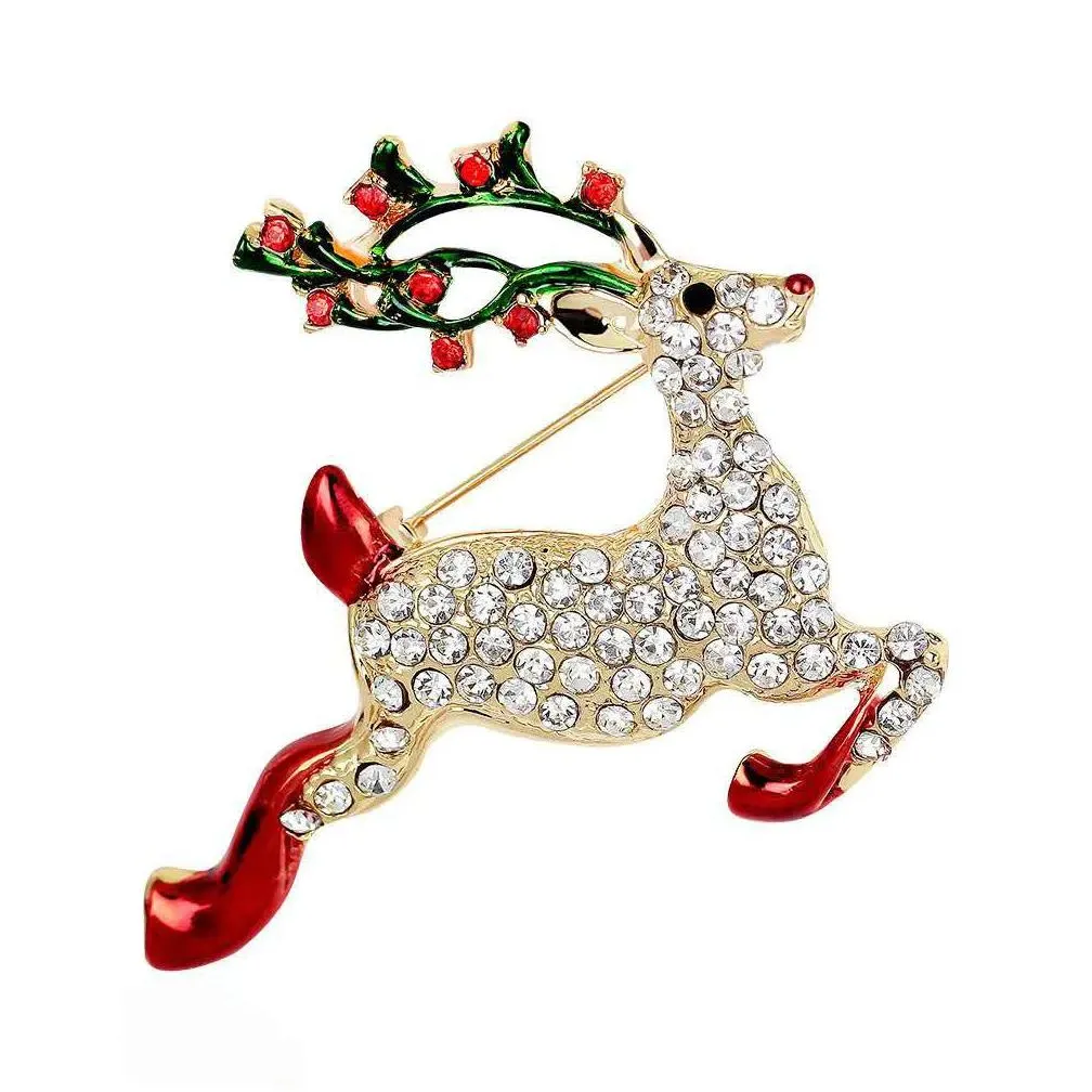 christmas diamond sika deer brooches for women dress suit brooch pin accessories female jewelry corsage bulk price