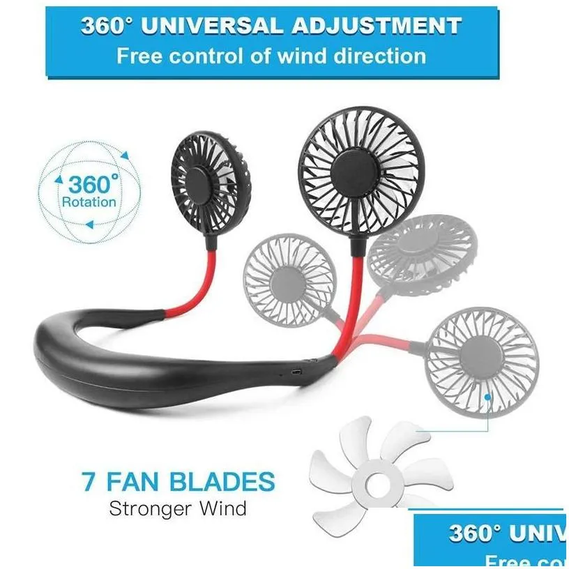 Usb Gadgets Mini Portable Fan Rechargeable Neckband Lazy Hanging Dual Cooling Sport 360 Degree Rotating For Home Office With Flat Drop