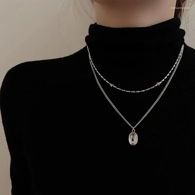 Pendant Necklaces Minar Simple Double Layered Silver Color Bean Circle For Women Strand Chain Choker Necklace Casual Pendientes