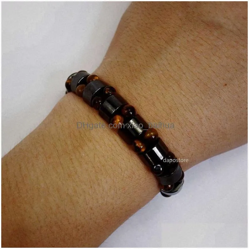 black hematite stone tiger eye beads stretch bracelets male round beads charms bracelet bangle mens jewelry