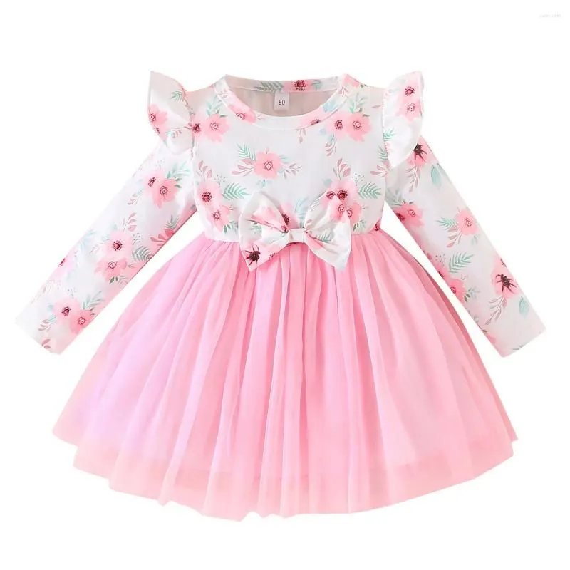 Girl Dresses 1-4Y Toddler Kids Baby Autumn Dress Ruffles Long Sleeve Print Cotton Linen Party Tutu Tulle Layers Girls Clothes 2023