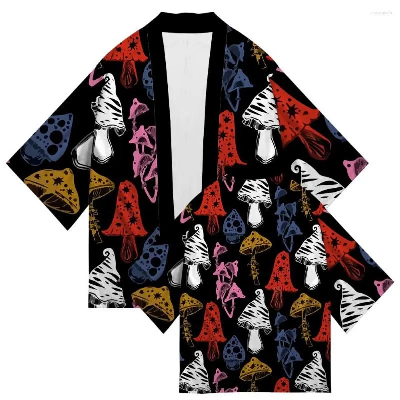 Men`s Casual Shirts Japanese Kimono Traditional Mushroom Print Cardigan Asian Clothing Harajuku Samurai Yukata Men`s Hip Hop