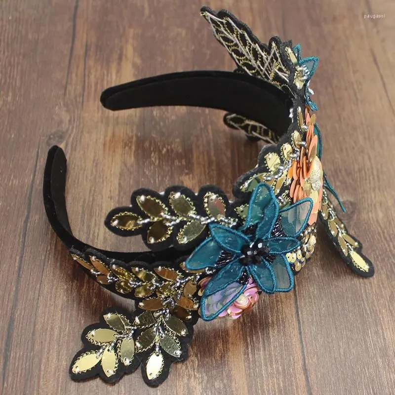 Hair Clips Luxury Elegant Fashion Accessories Big Flower Sequins Glod Crystal Leaves Baroque Hairband For Women Wedding Party