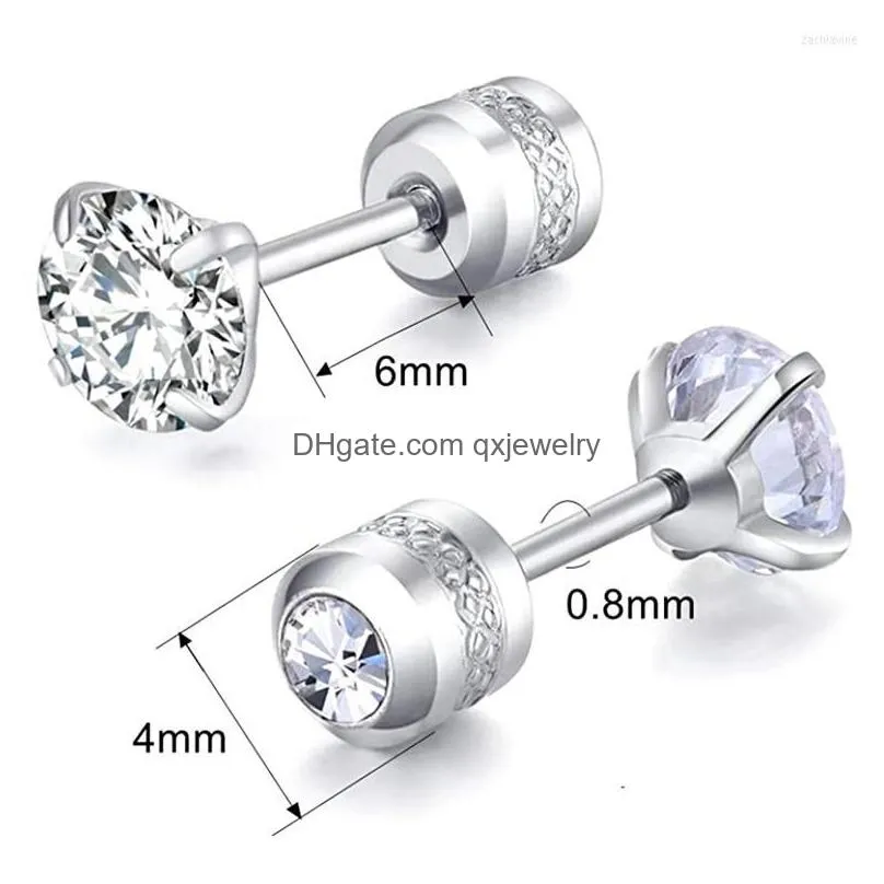 Dangle & Chandelier Earrings 1 Pair 3-6Mm Stud Set Hypoallergenic Double Round Cubic Zirconia Stainless Steel Cz Girls High Quality D Dhp3O