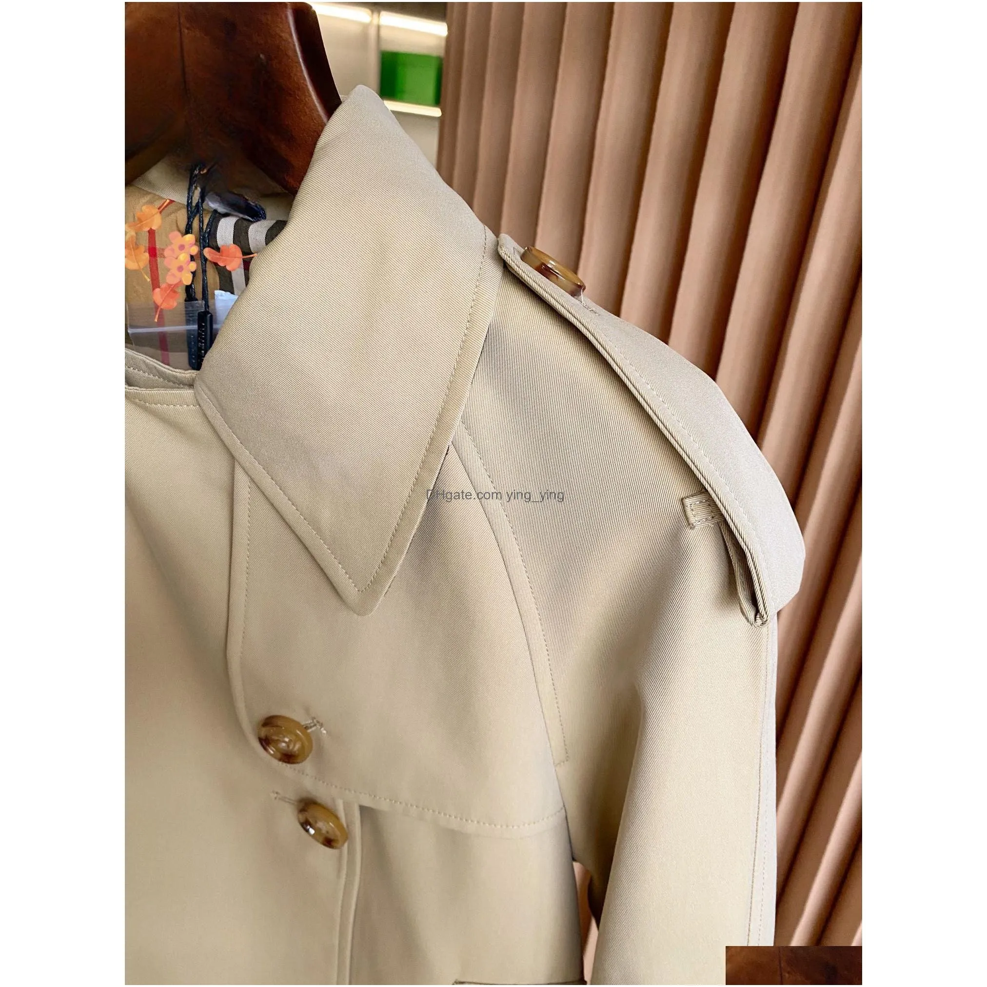 womens jackets european designer autumn 2023 cotton plaid lining trench coat short style