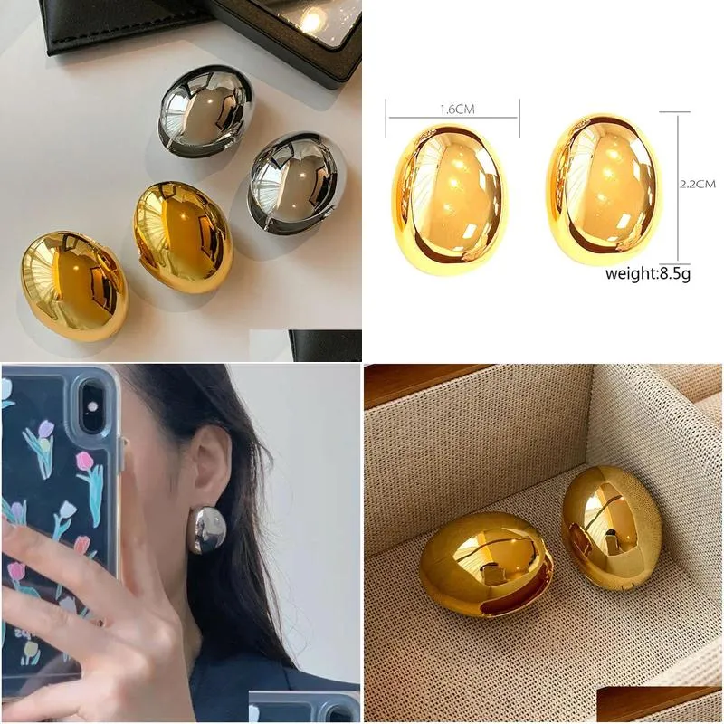 womens fashion golden oval ball stud earrings female niche design cold wind exaggerated metal earrings jewelry accessories