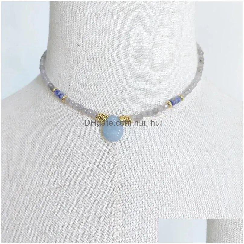 necklaces fashion charm natural faceted stone necklace for man women blue water drop pendant collar africano hombre 2021 christmas
