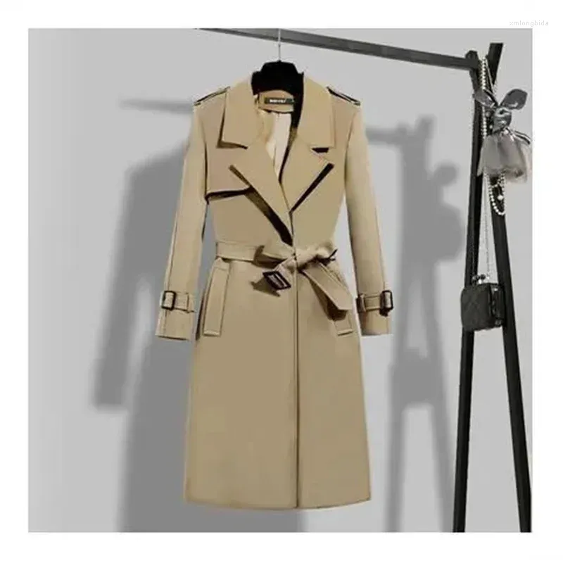 Women`s Trench Coats Spring Autumn Windbreaker Women Korean Waist Slim High-end Elegant Ladies Long Coat For Clothes