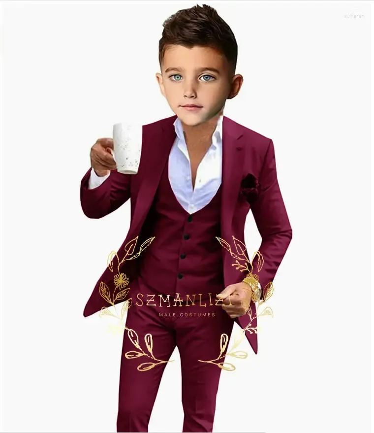 Men`s Suits Children Royal Blue Jacket Vest Pants 3PS Piano Party Dress Kids Ceremony Pograph Suit Flower Boys Performance Costume